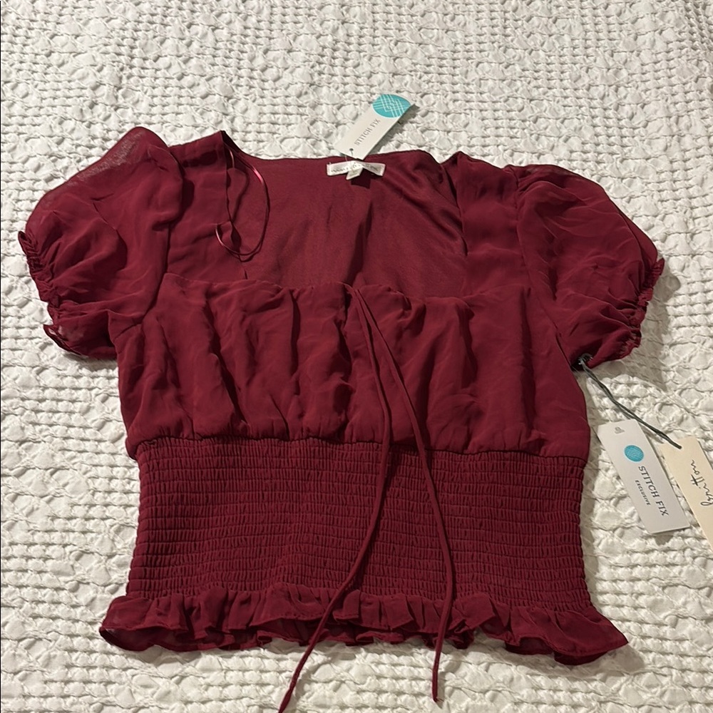 Elegant Red Puff Sleeve Top